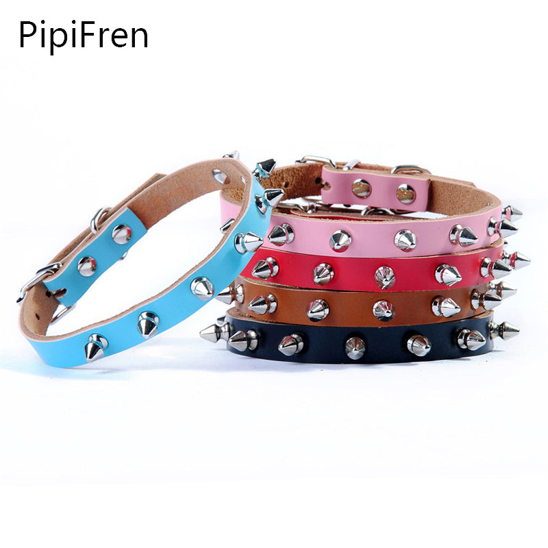 PipiFren Cowhide Small Dogs Collars Pitbull Spiked